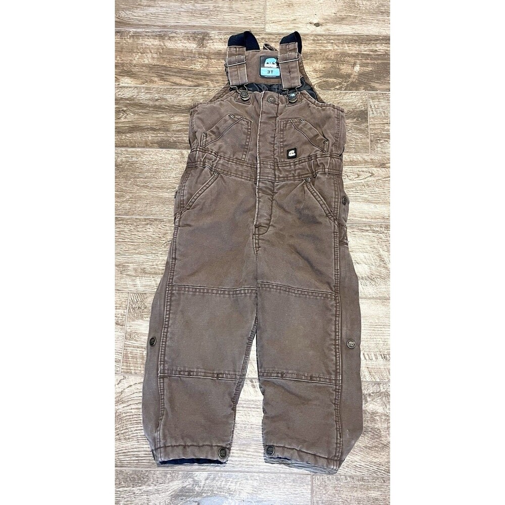Berne Double Knee Overalls 3T Brown Toddler Heavyweight Lined Pocket Leg Zippers